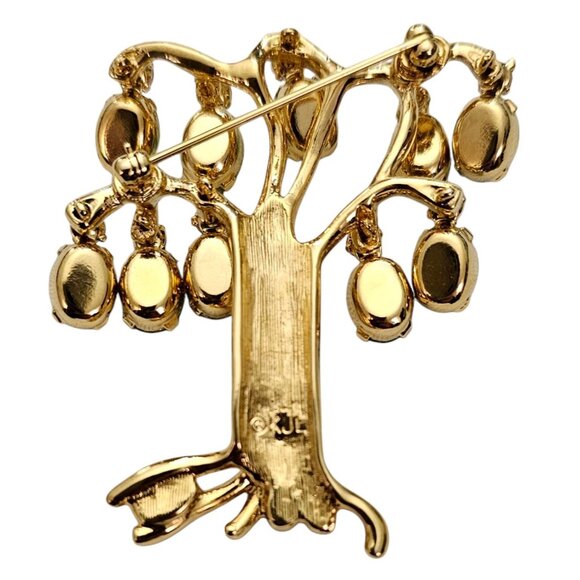 KJL Tree Of Life Green Uranium Glass Rhinestone Dangle Brooch Pin Signed, J104 - Picture 7 of 9